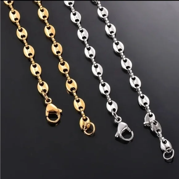 18K White Gold Plated 24” Coffee Bean Pig Nose Chain Necklace - Picture 2 of 4